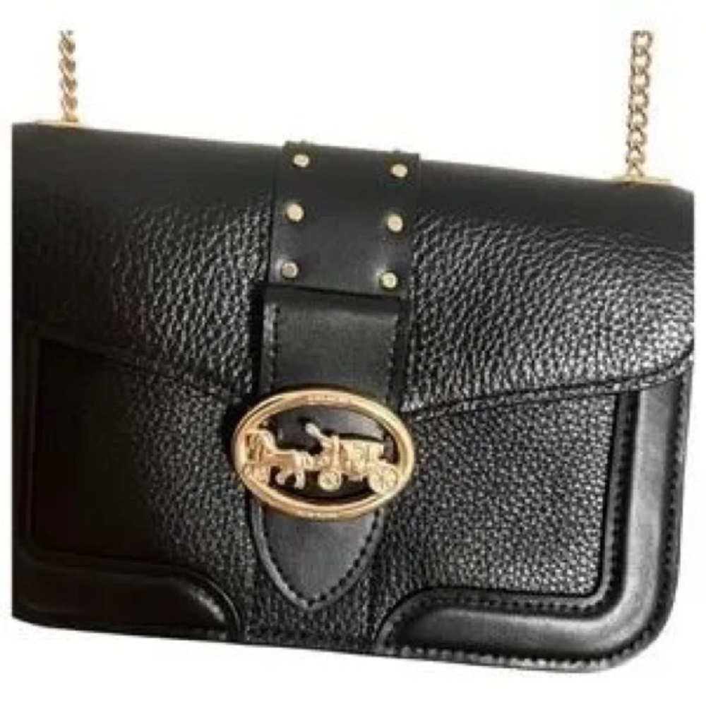 NWT Coach Georgie Black Pebbled Leather Shoulder/Crossbody with Rivets - Picture 4 of 9